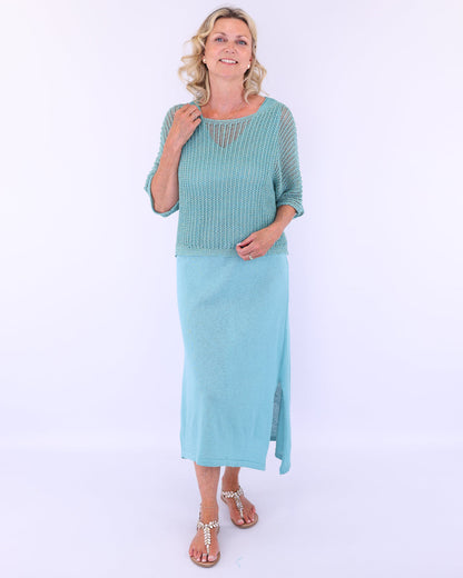 Cotton Blend Column Dress with Splits