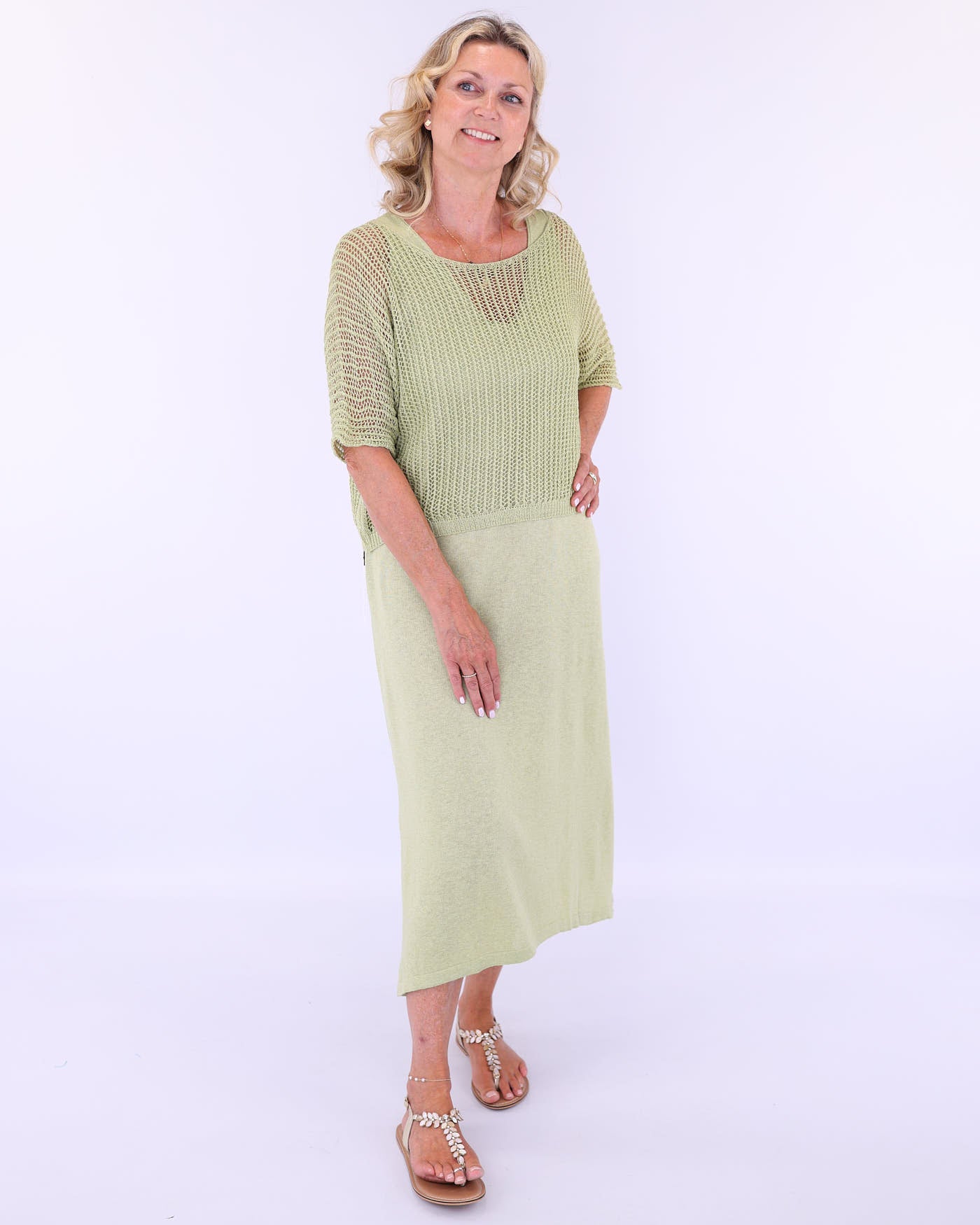 Cotton Blend Column Dress with Splits