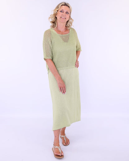 Cotton Blend Column Dress with Splits
