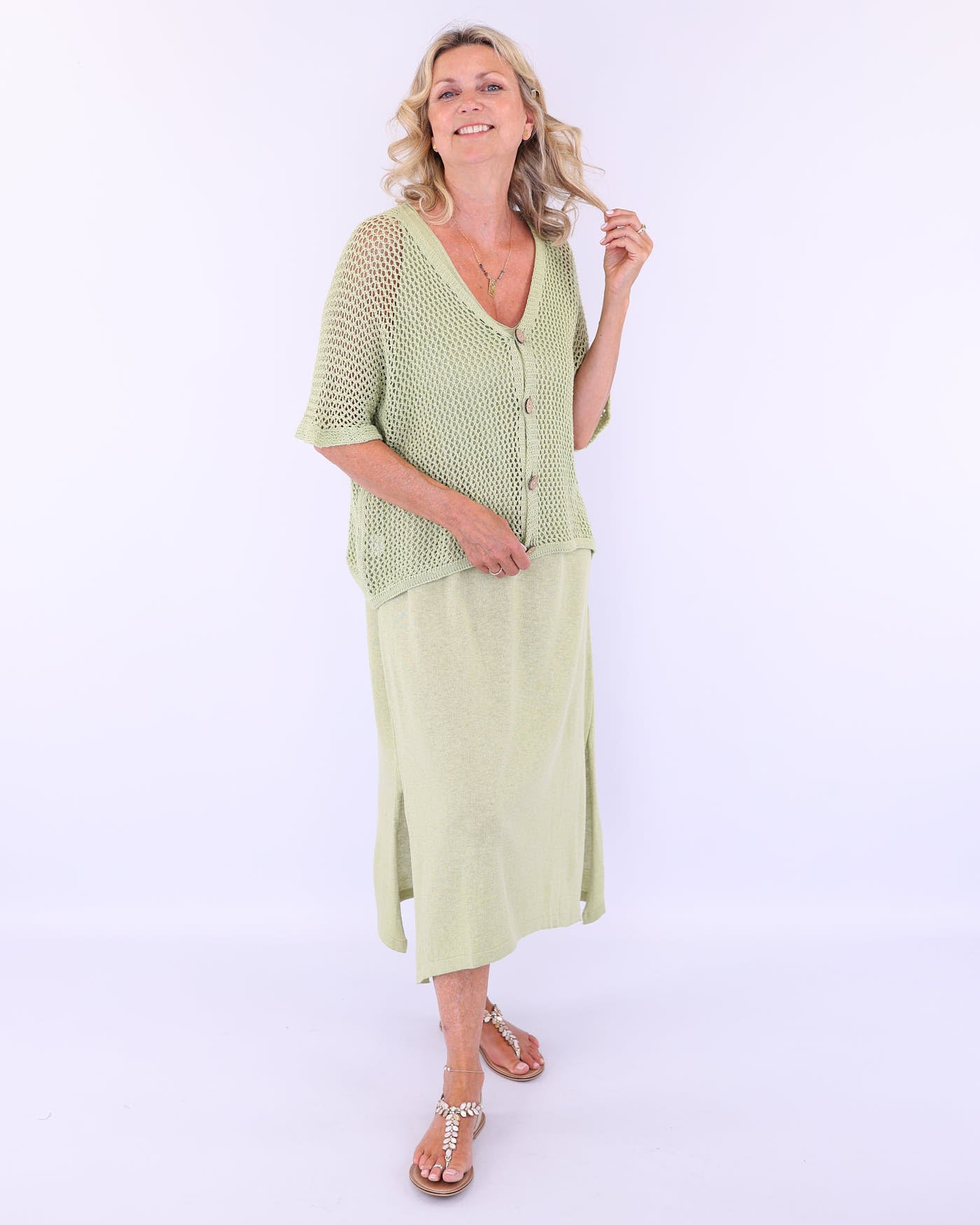 Cotton Blend Column Dress with Splits