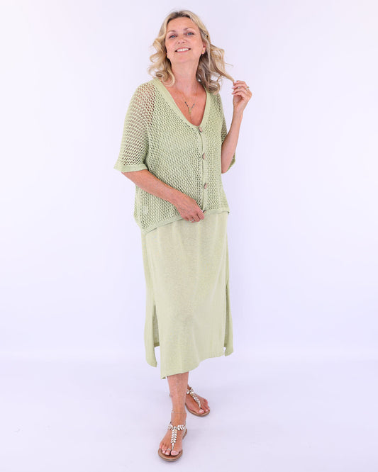 Cotton Blend Open Knit Cardi