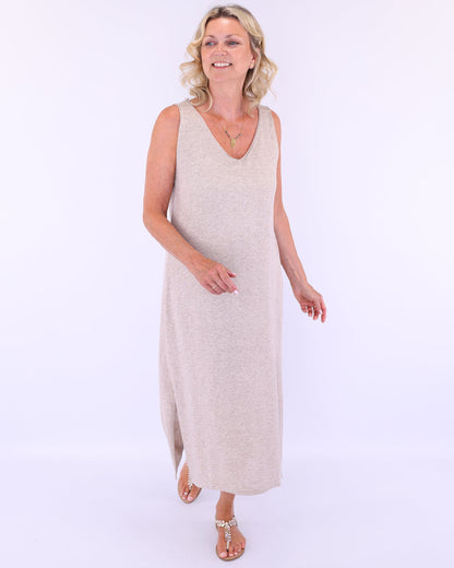 Cotton Blend Column Dress with Splits