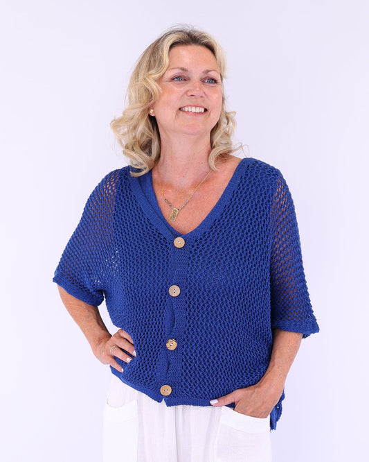 Cotton Blend Open Knit Cardi