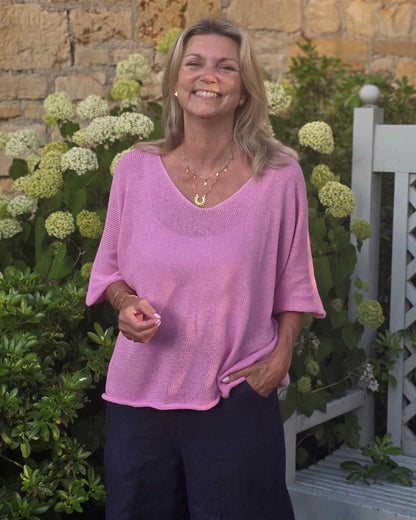 Cotton Blend V Neck Tunic Top