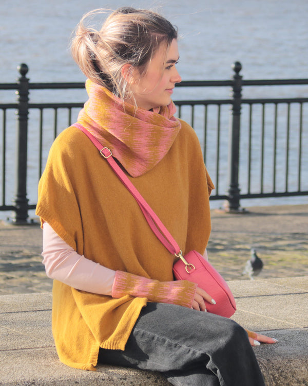 Cashmere Blend Wave Snood Pink Peppercorn and Mustard