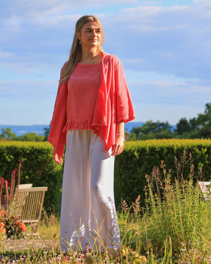 Linen and Cotton Blend Waterfall Front Cardi