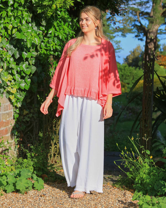 Linen and Cotton Blend Frill Top