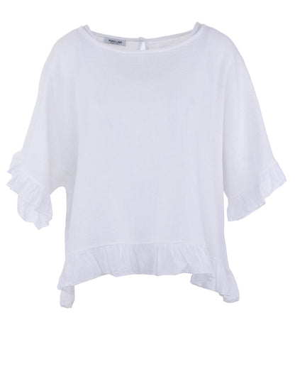 Linen and Cotton Blend Frill Top