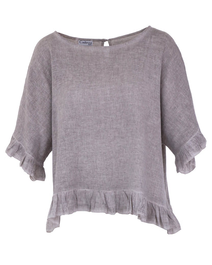 Linen and Cotton Blend Frill Top