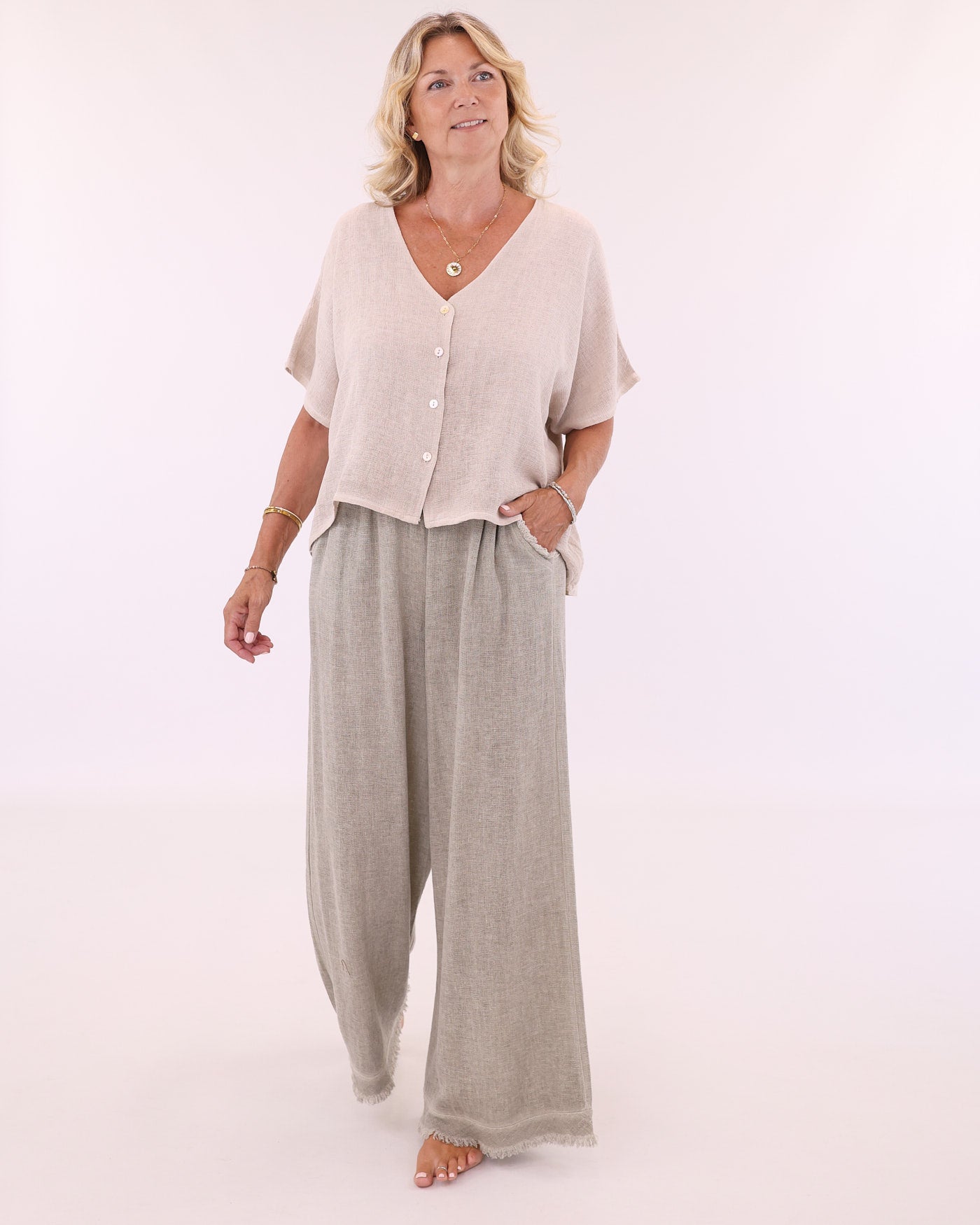 Linen and Cotton Blend Short Sleeve Cardi