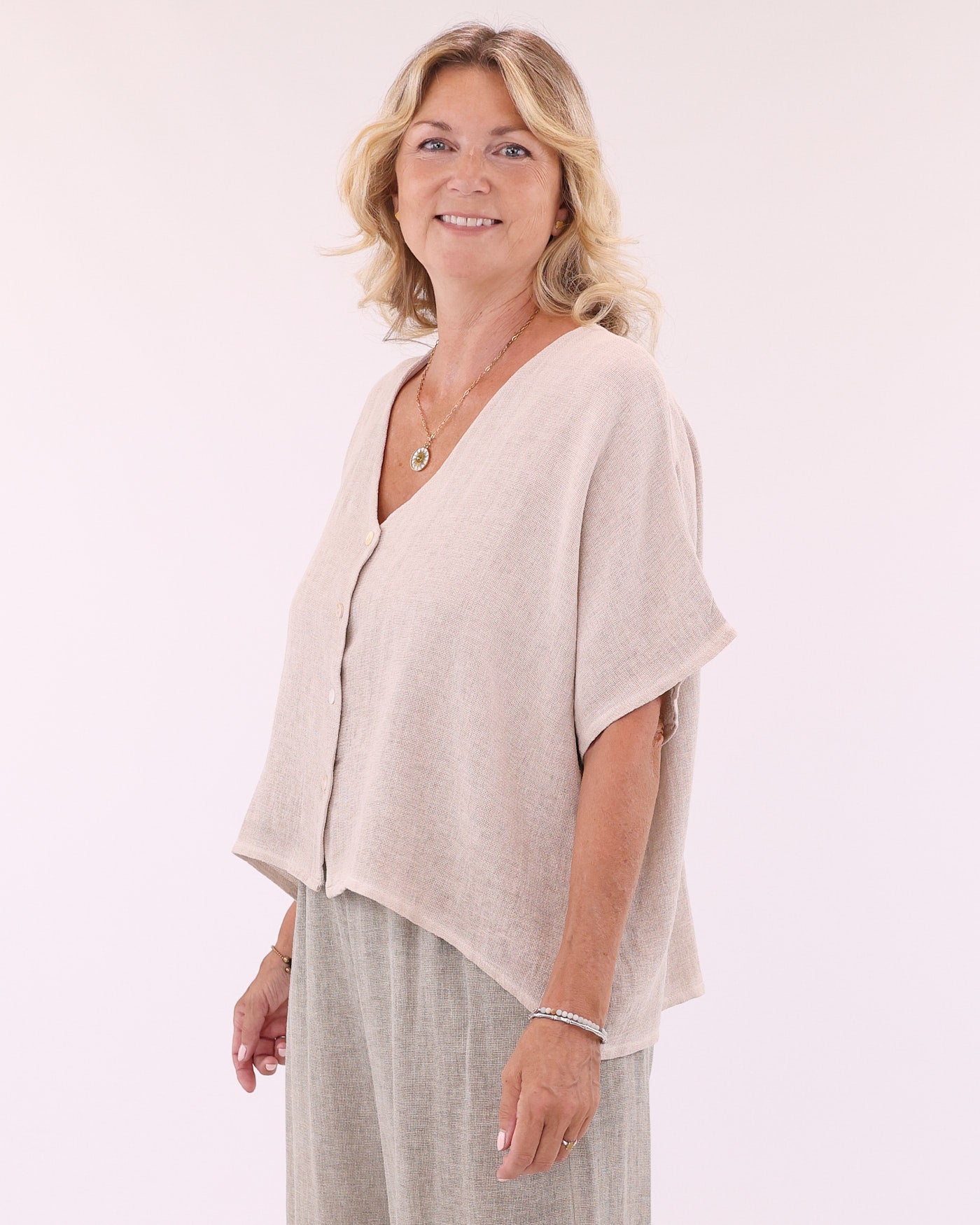 Linen and Cotton Blend Short Sleeve Cardi