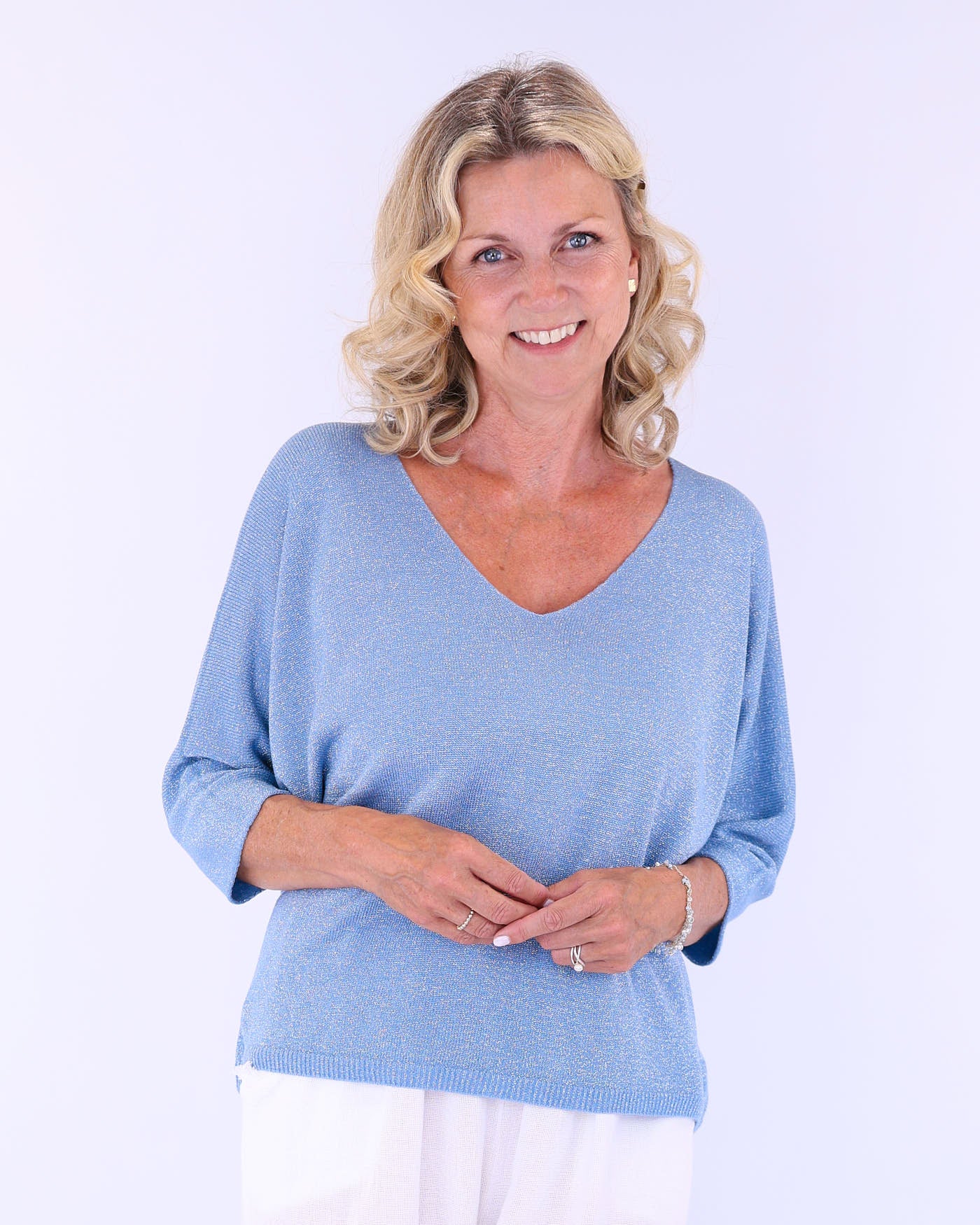 Modal Blend V Neck Sparkle Top