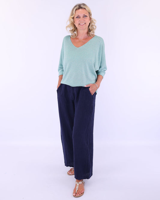 Wide Straight Leg Linen Trousers