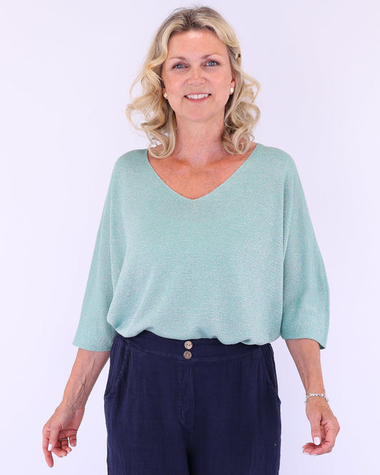 Modal Blend V Neck Sparkle Top