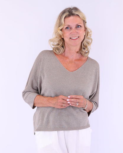 Modal Blend V Neck Sparkle Top
