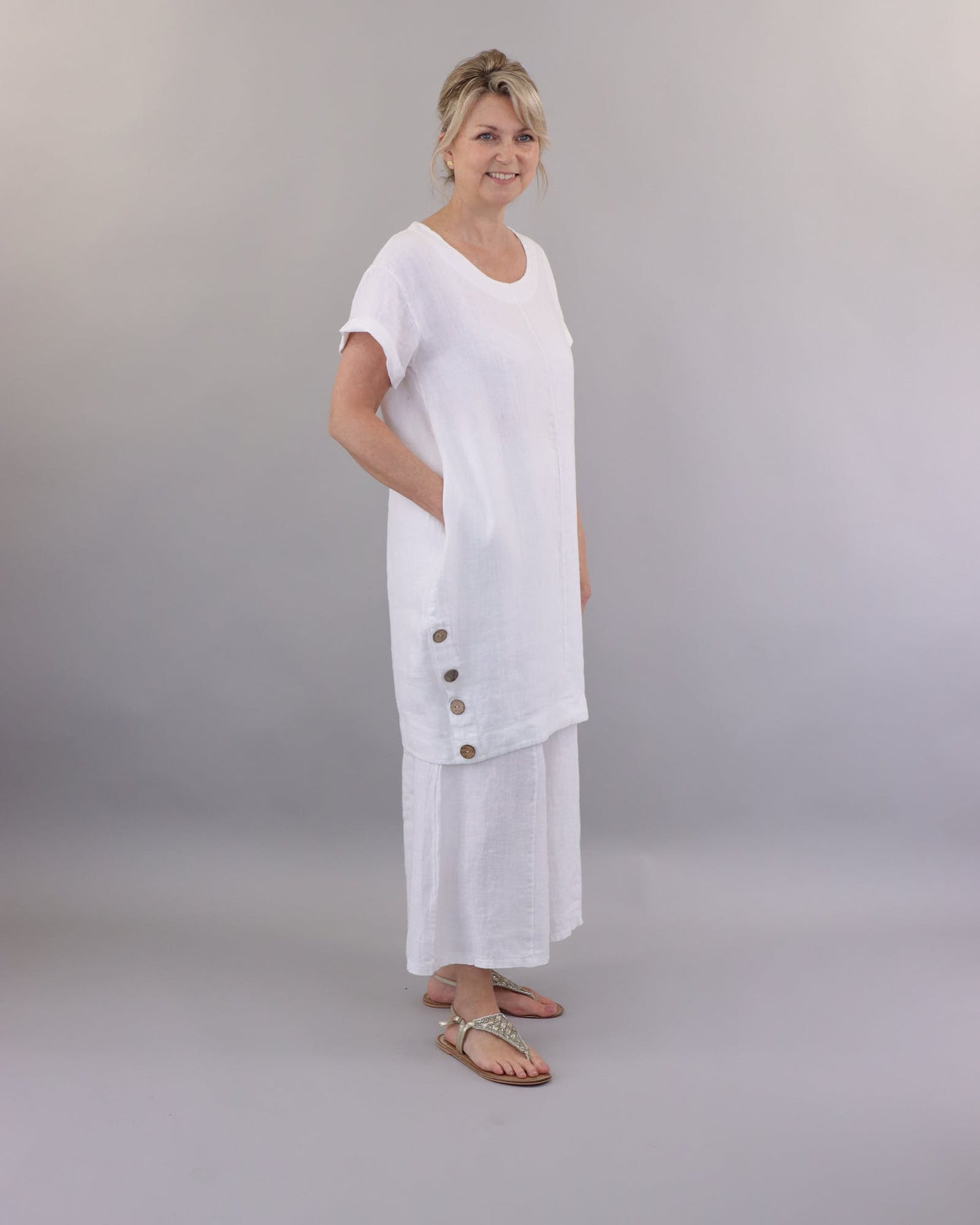 Coconut Button Linen Dress