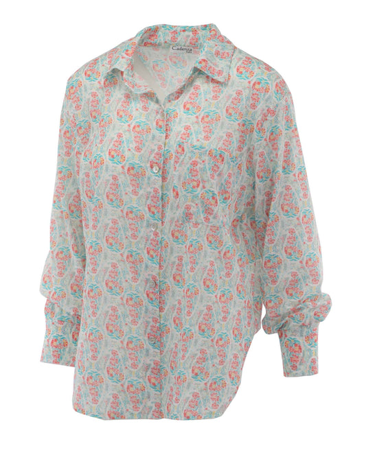 Printed Pure Cotton Shirt Multi Pink