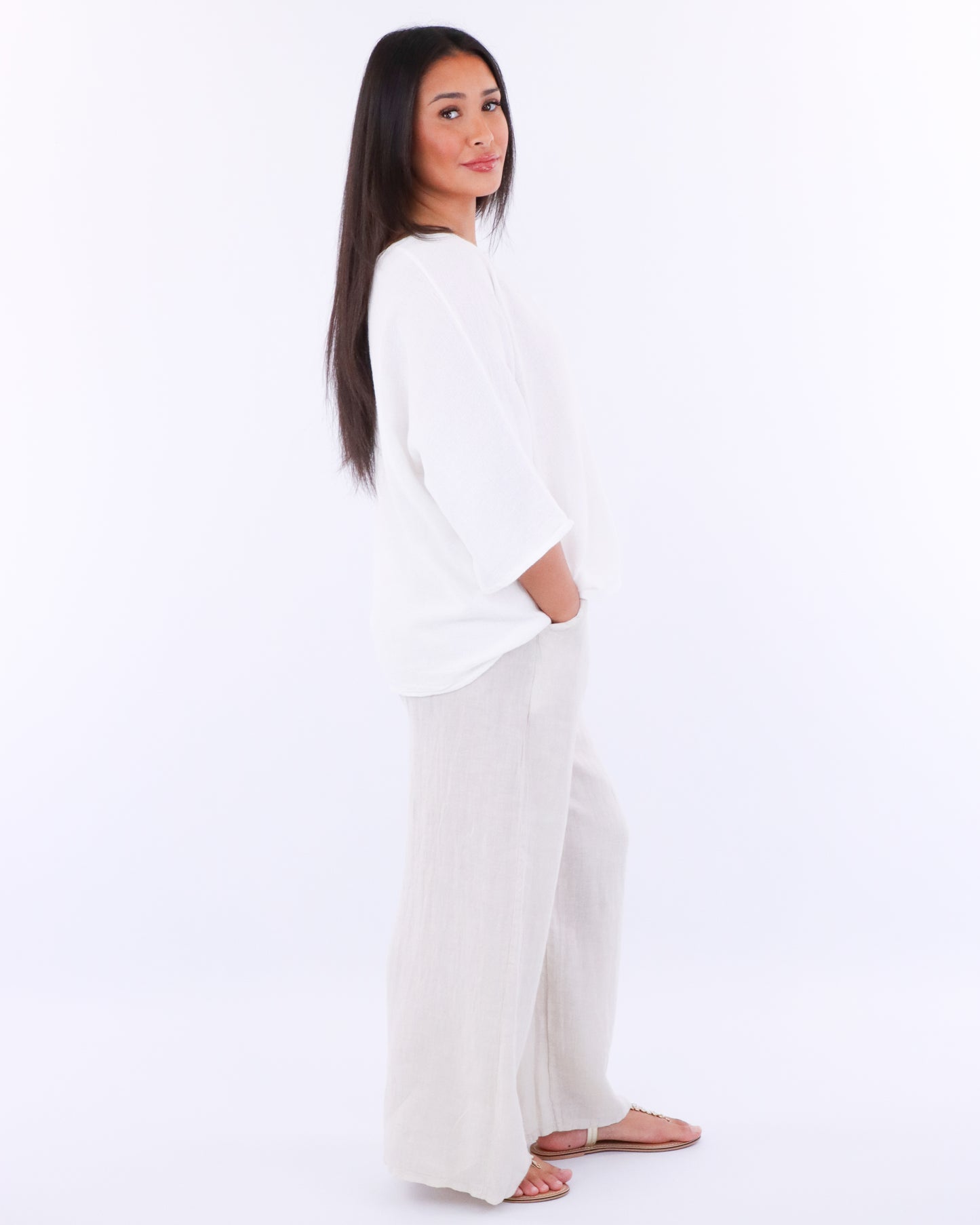 Wide Straight Leg Linen Trousers