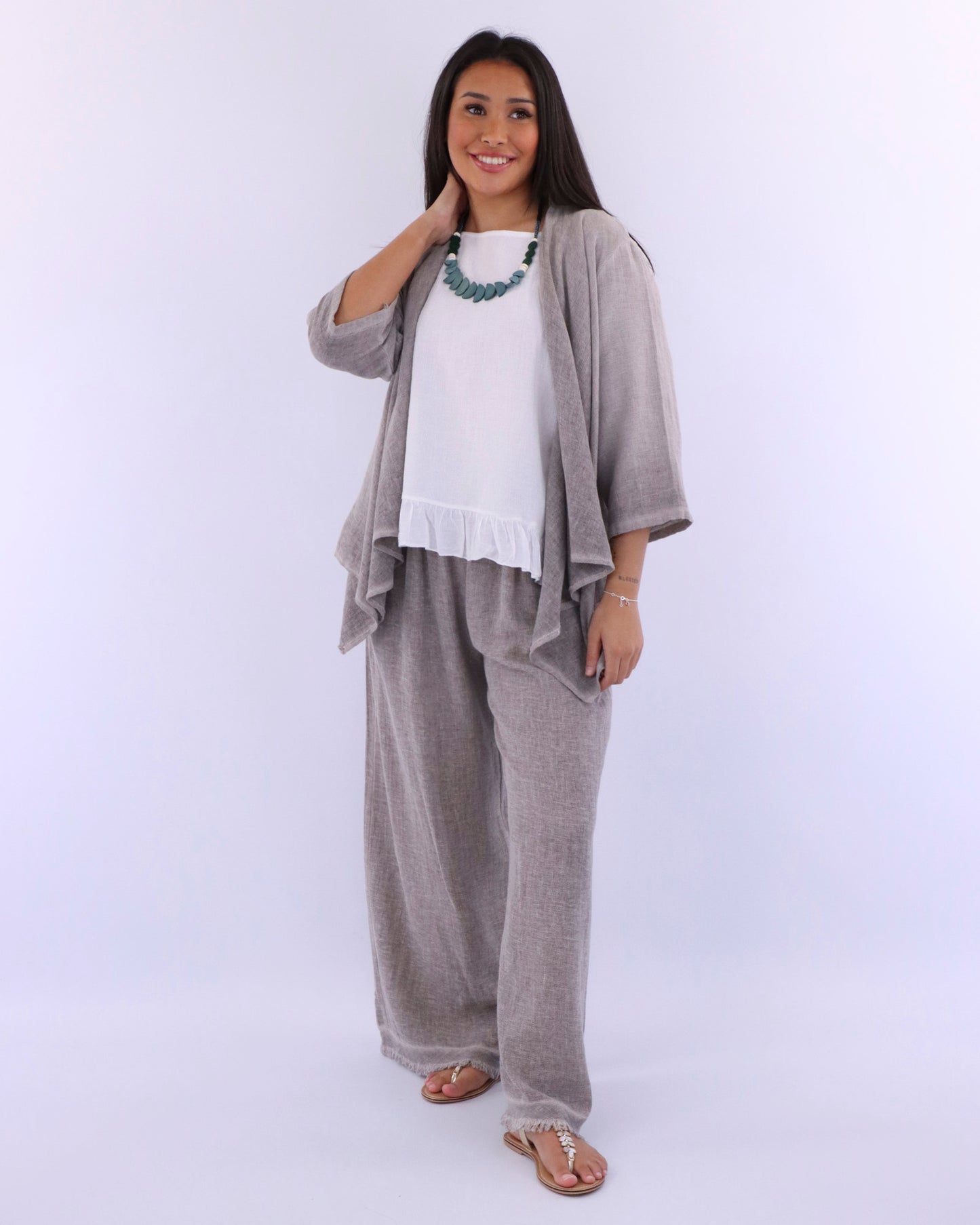 Linen and Cotton Blend Waterfall Front Cardi