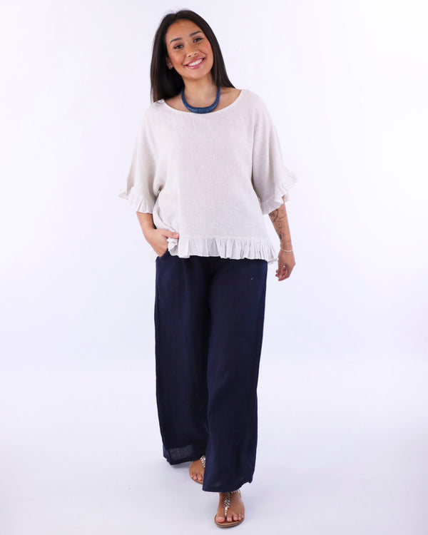 Linen and Cotton Blend Frill Top