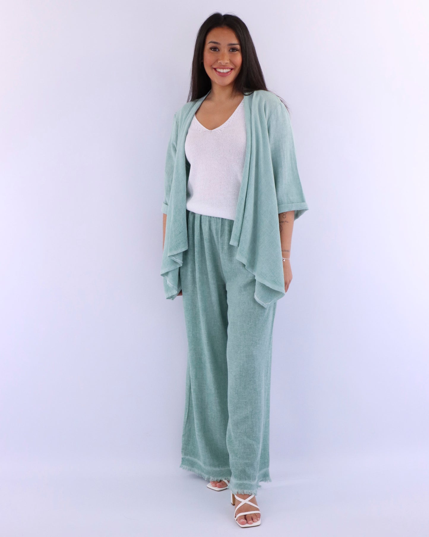 Linen and Cotton Blend Waterfall Front Cardi