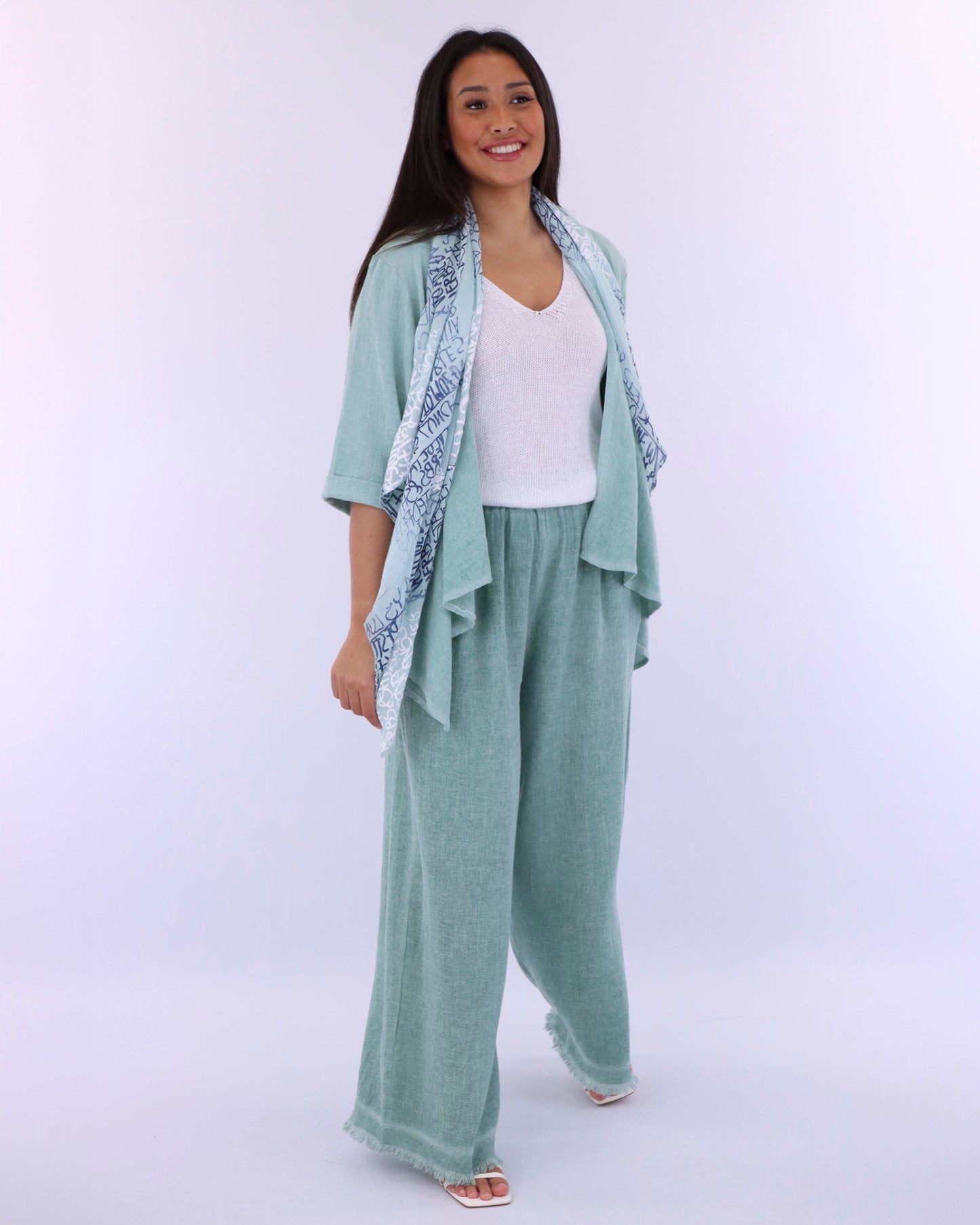 Linen and Cotton Blend Waterfall Front Cardi