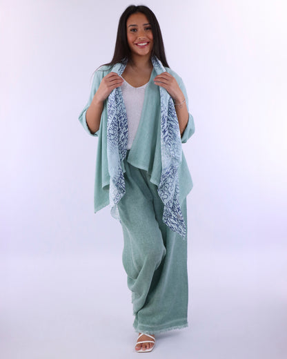 Linen and Cotton Blend Waterfall Front Cardi