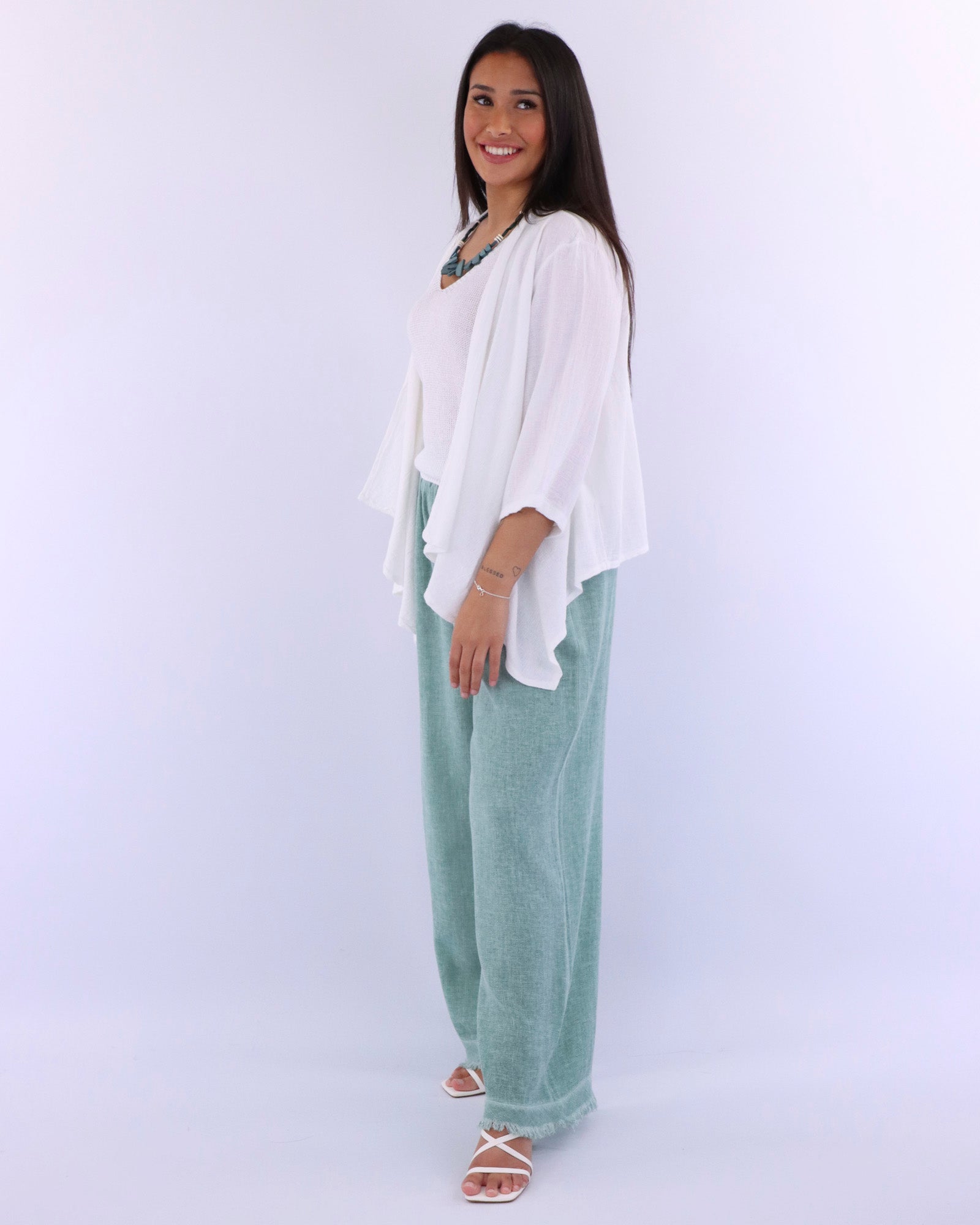 Linen and Cotton Blend Waterfall Front Cardi