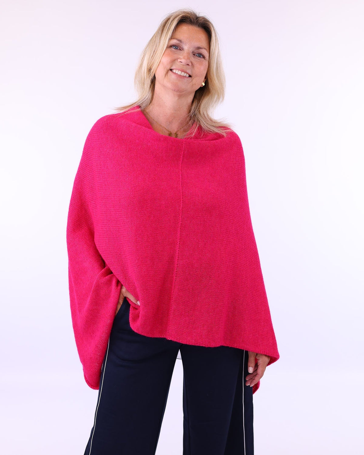 Women's Italian Alpaca Blend Poncho in bright Pink, made in Italy
