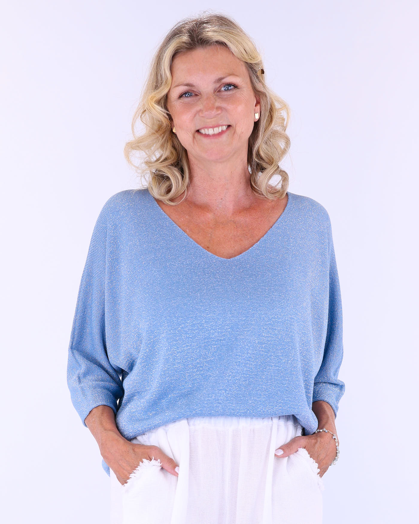 Modal Blend V Neck Sparkle Top