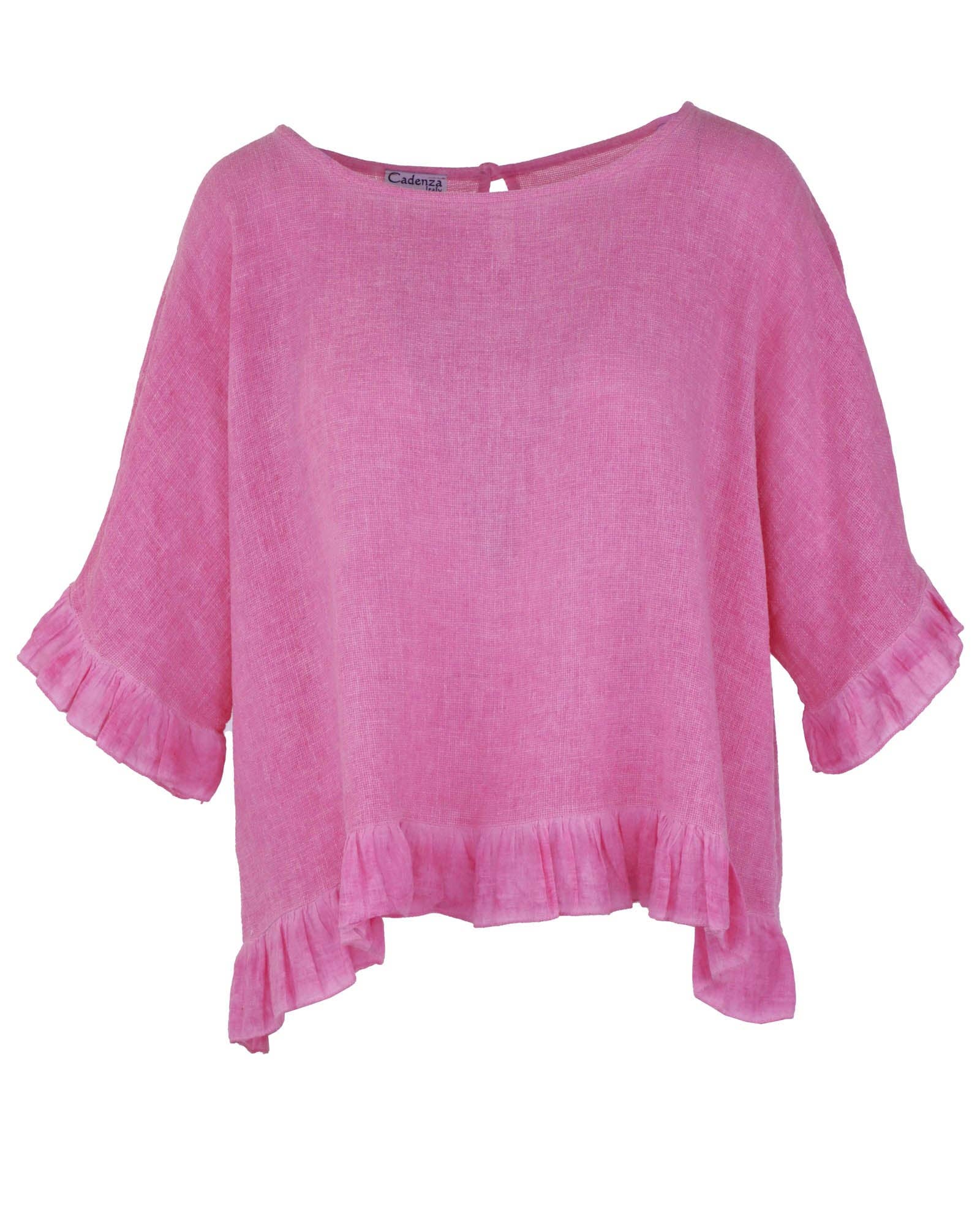 Linen and Cotton Blend Frill Top