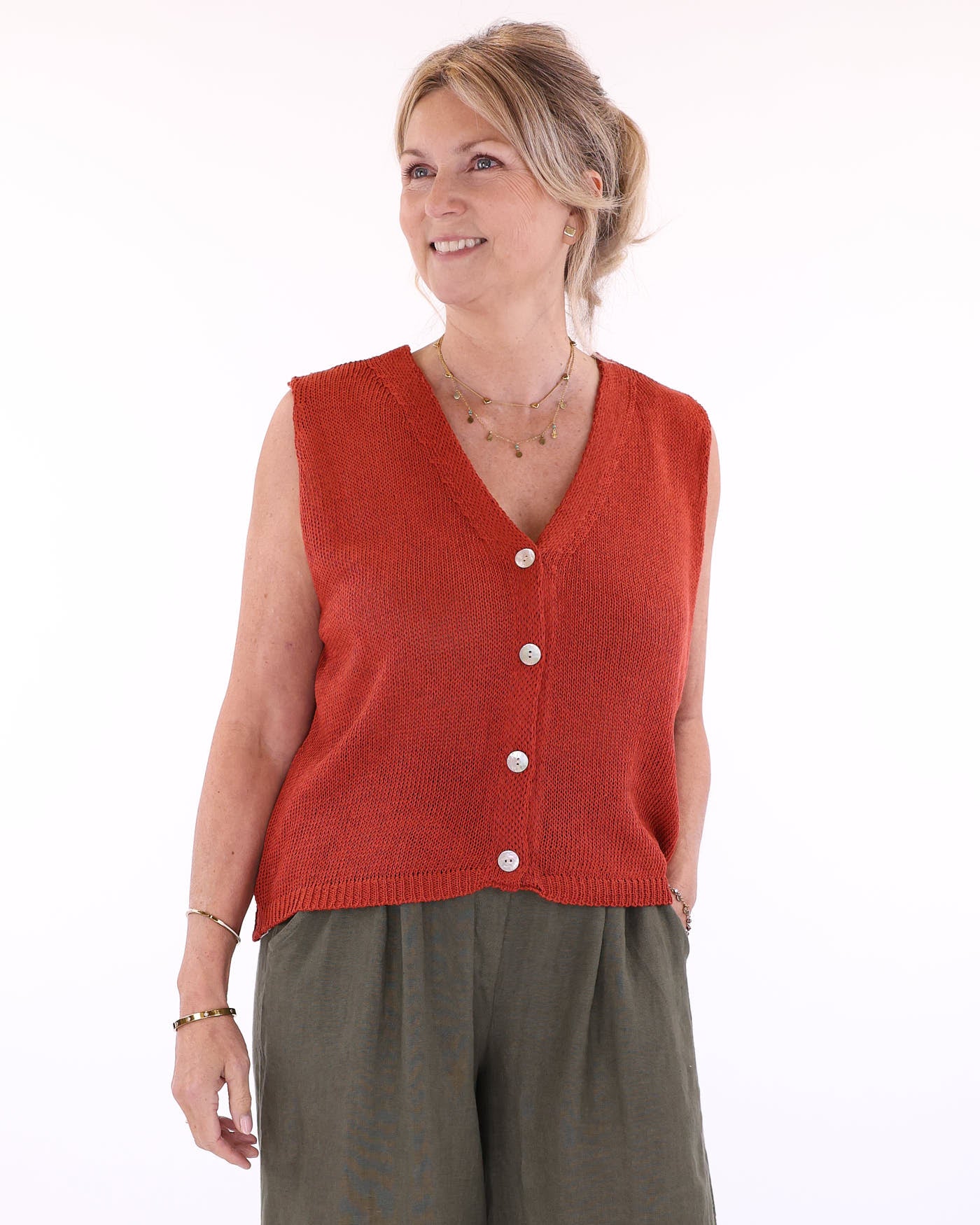 Cotton Blend Button Waistcoat