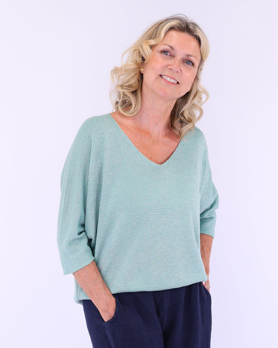Modal Blend V Neck Sparkle Top