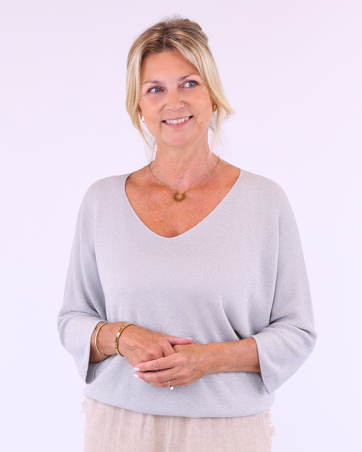 Modal Blend V Neck Sparkle Top