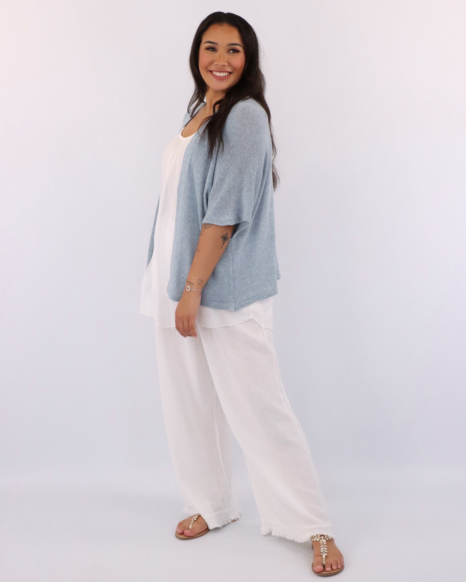 Cotton Blend Short Kimono