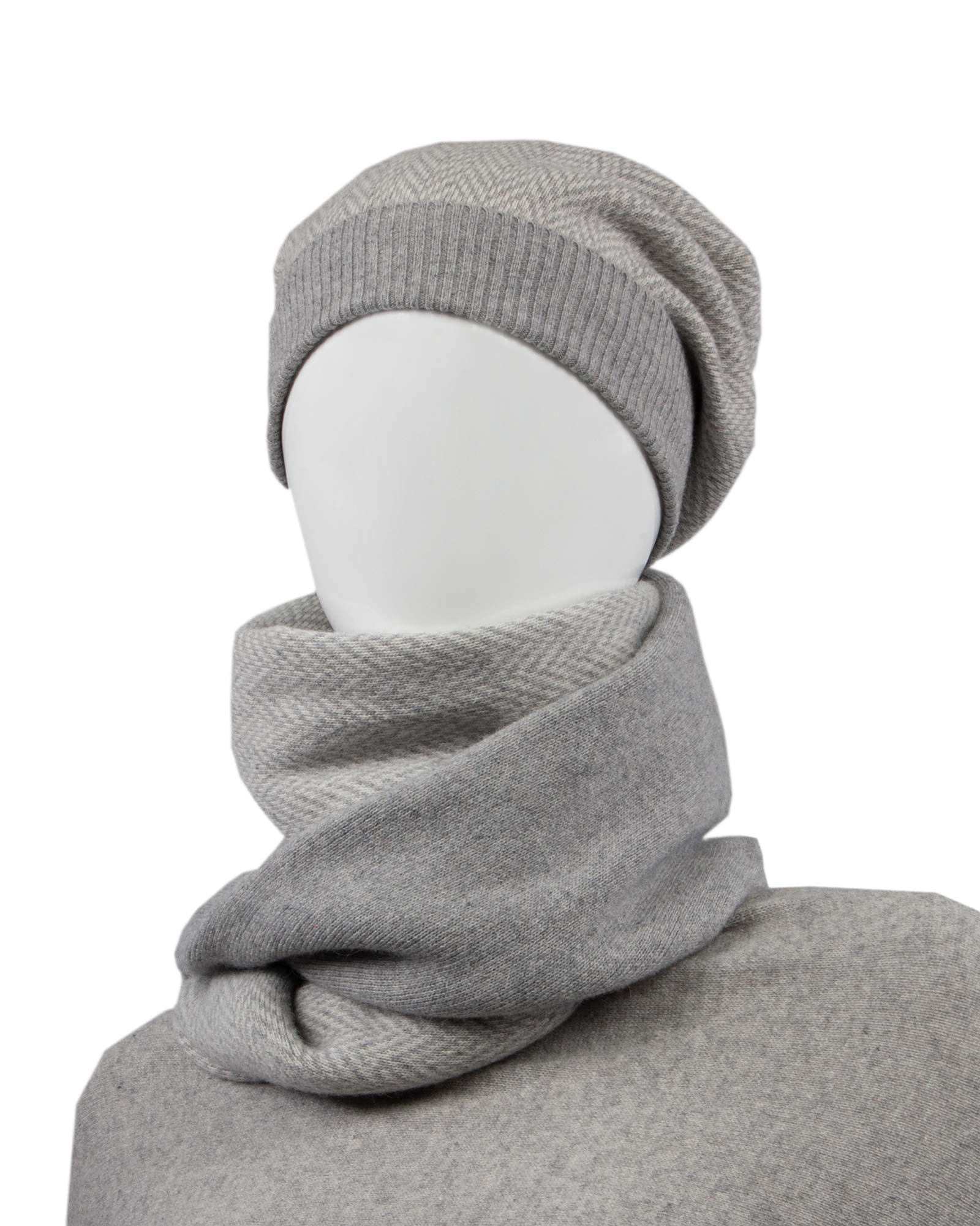 Cashmere Blend Twill Hat Silver and White