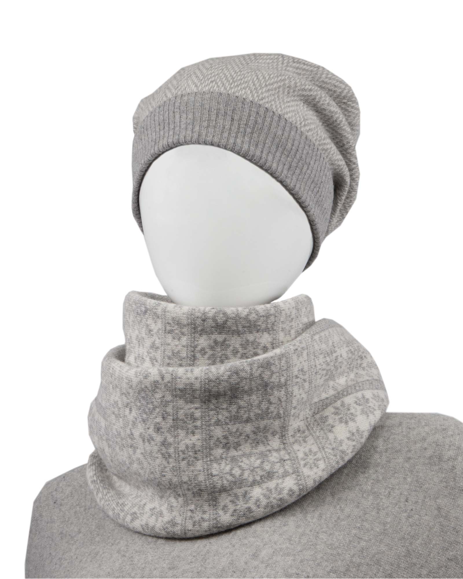 Cashmere Blend Twill Hat Silver and White