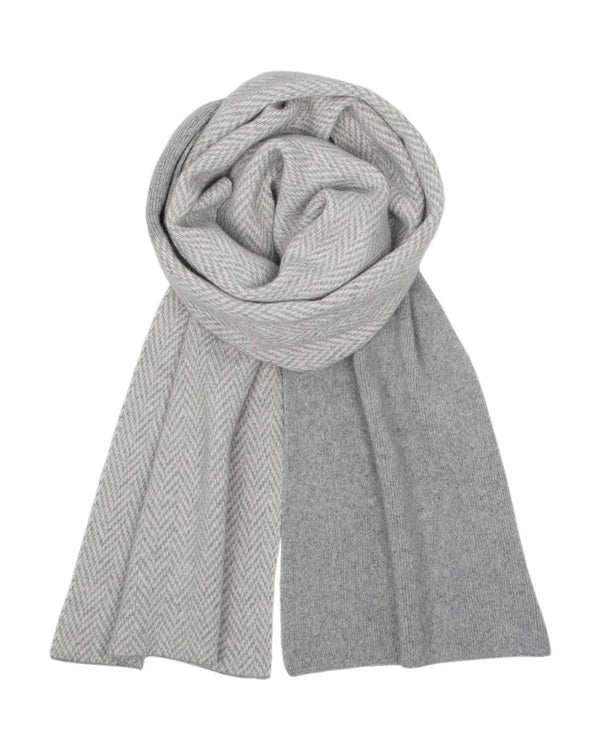 Cashmere Blend Twill Long Scarf Silver and White