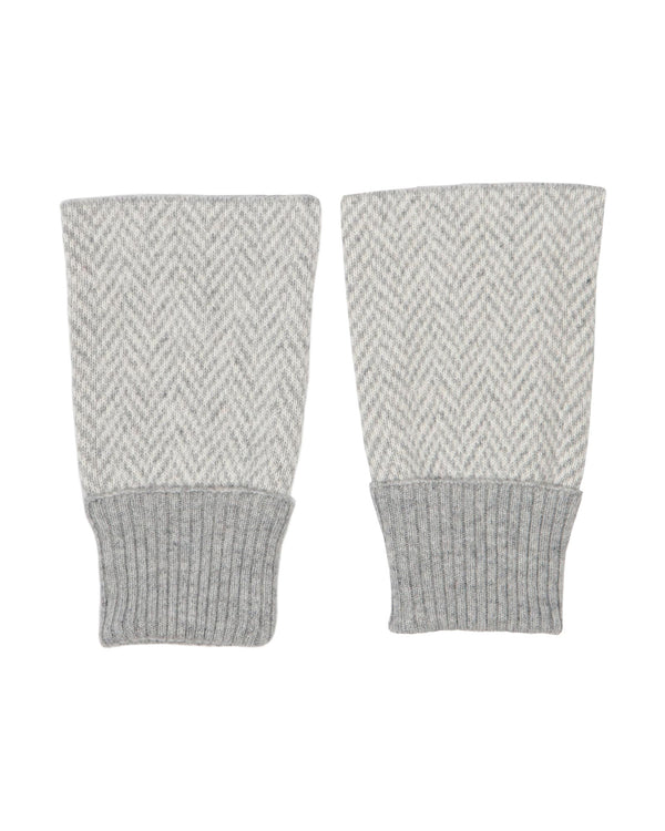 Cashmere Blend Twill Wrist Warmers Silver and White