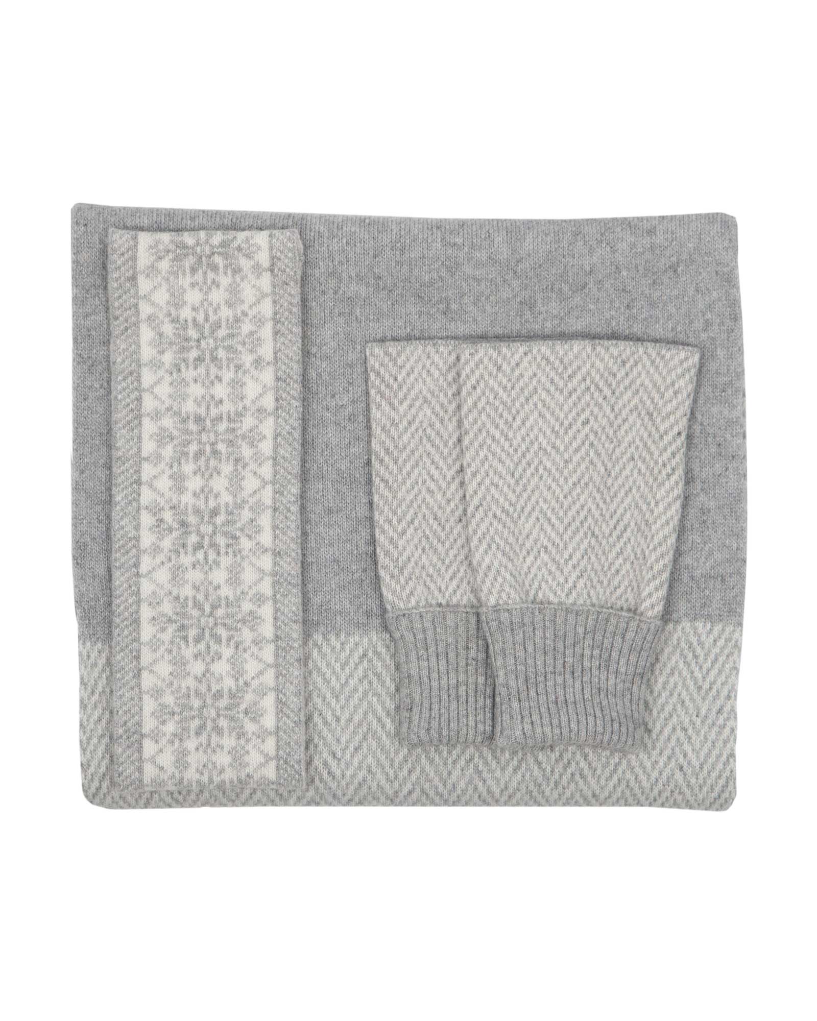Cashmere Blend Twill Wrist Warmers Silver and White