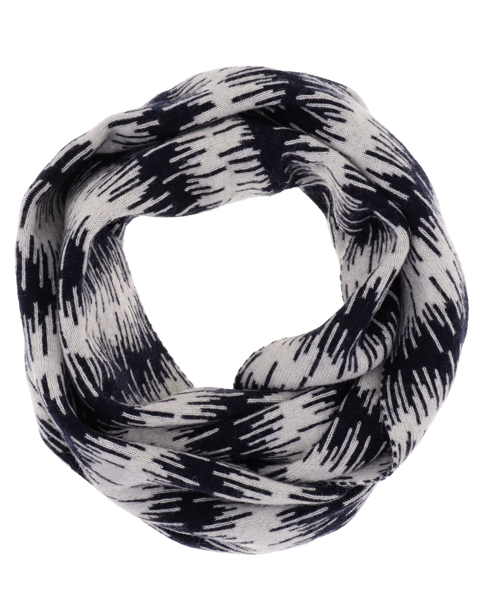 Cashmere Blend Wave Snood Midnight Blue and White