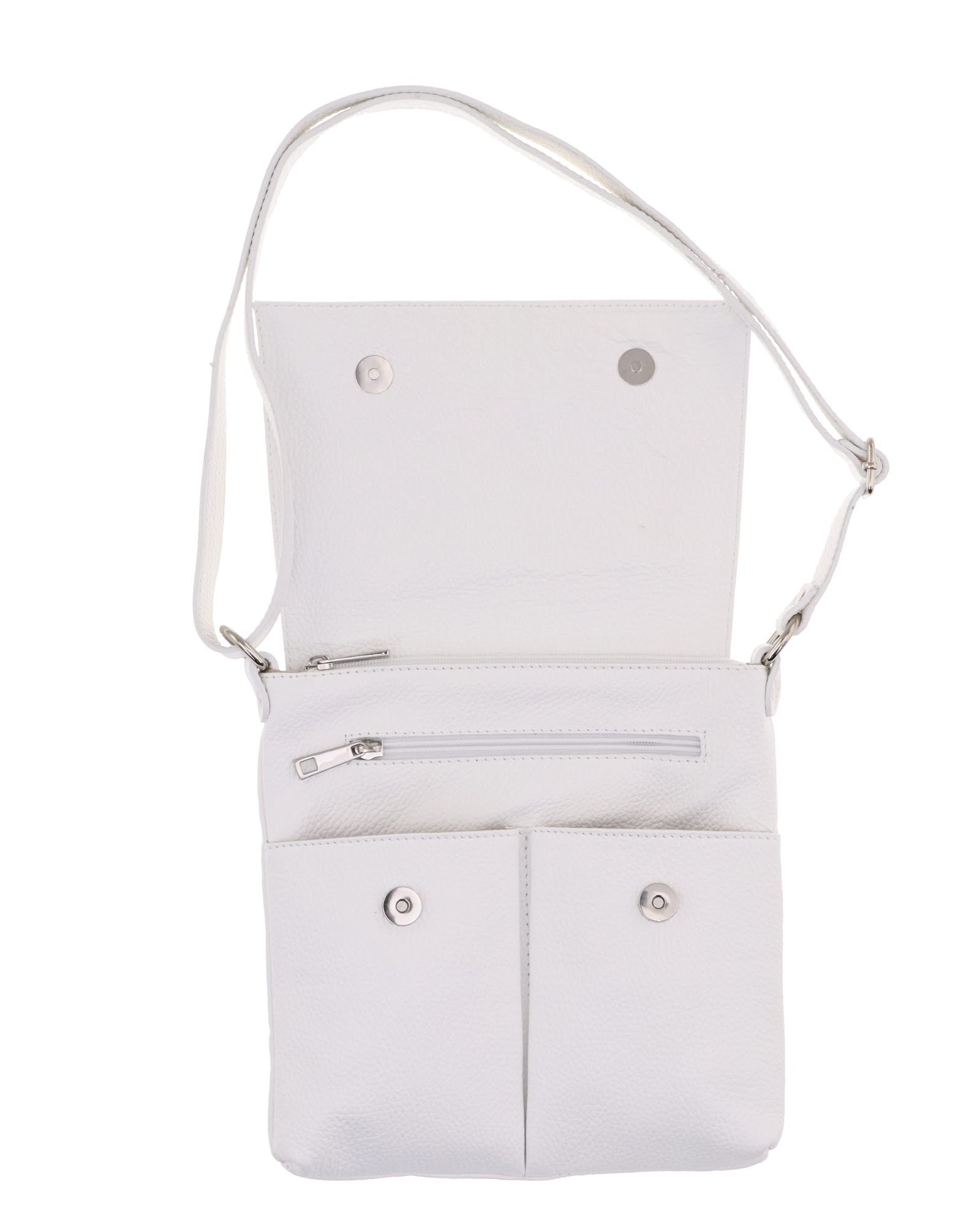Double Pocket Crossbody Leather Bag White