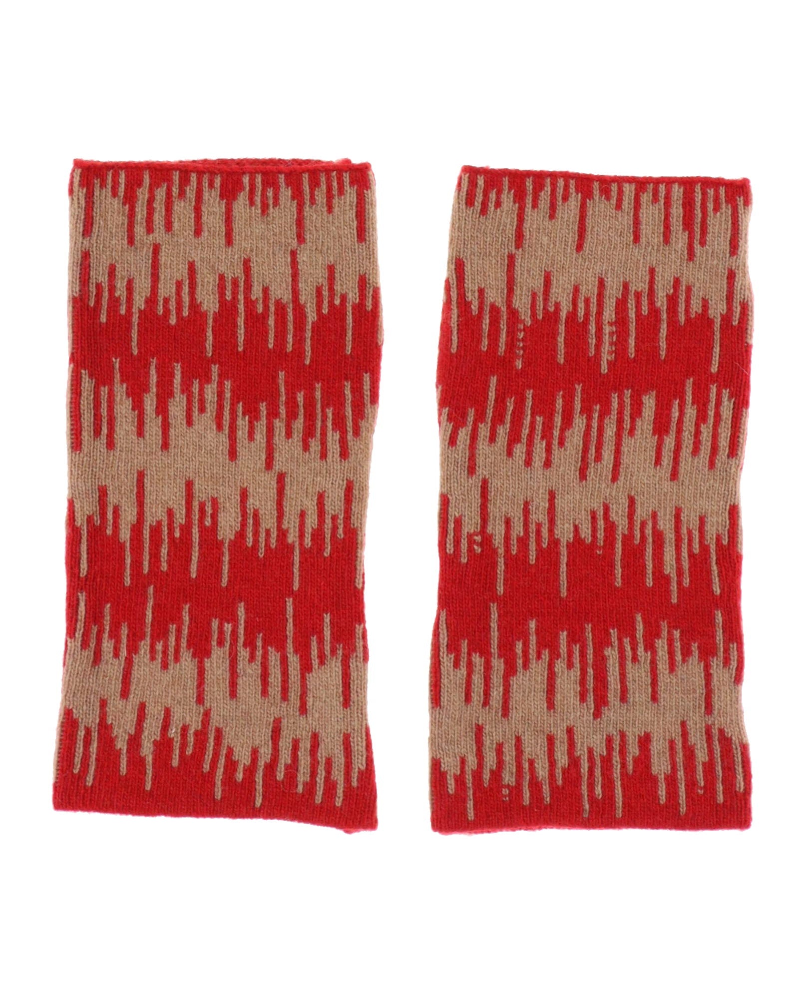 Cashmere Blend Wave Wrist Warmers Venetian Red and Camel