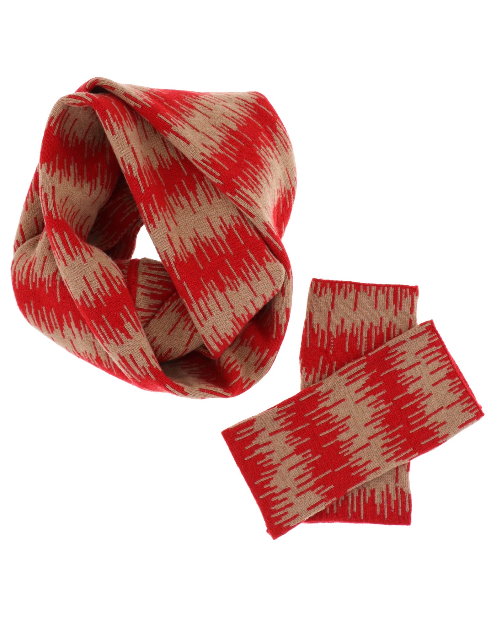 Cashmere Blend Wave Wrist Warmers Venetian Red and Camel